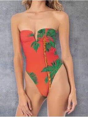 Maaji Coral Strapless Palm-Print One-Piece Swimsuit
